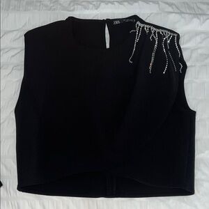 Zara Black Crop Top with Silver Embellishments